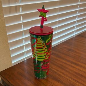 24 oz Christmas Starbucks tumbler with straw topper